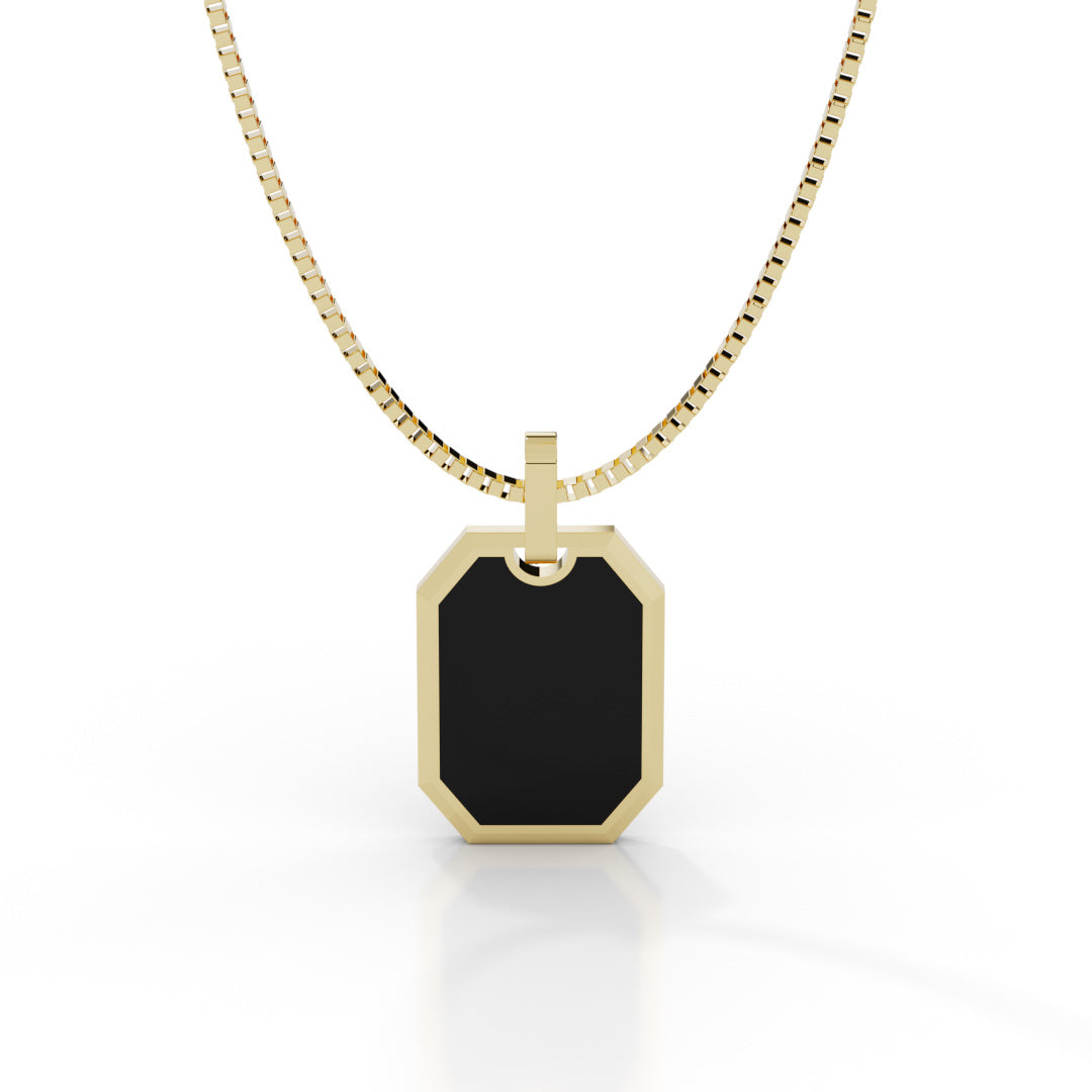 Men's White Gold Octagon Black Enamel Pendant