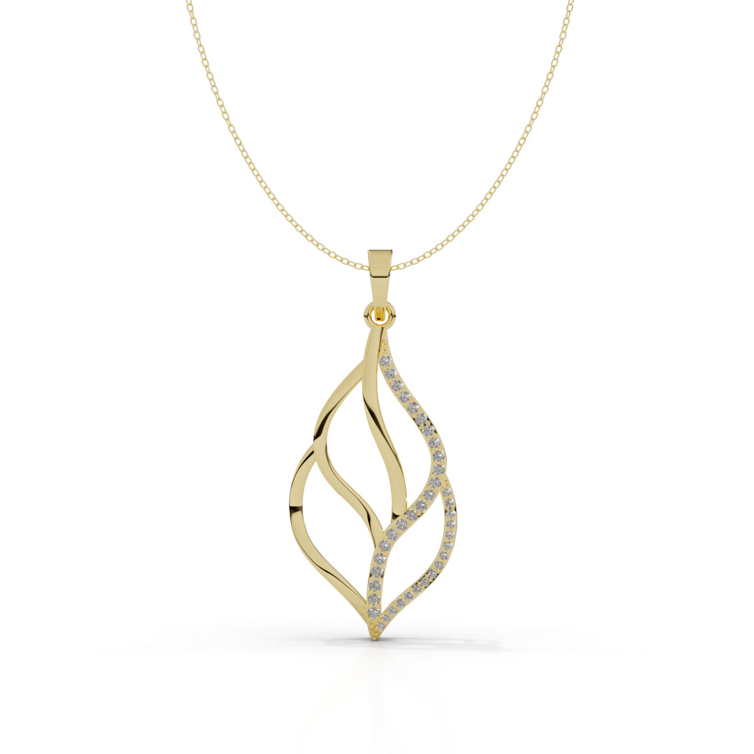 White Gold Twirled Leaf Diamond Pendant