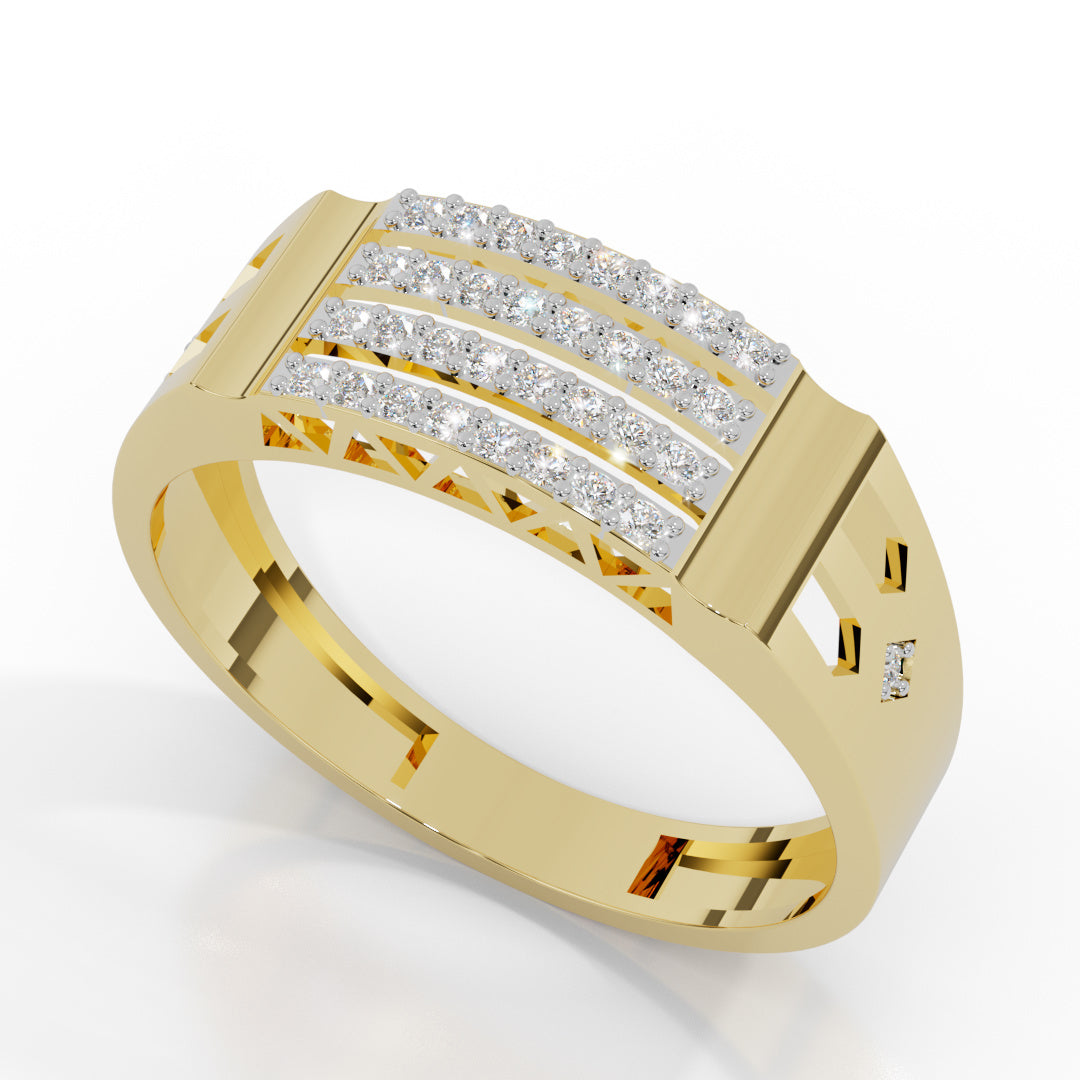 Men's White Gold Triple Row Pave Diamond Ring