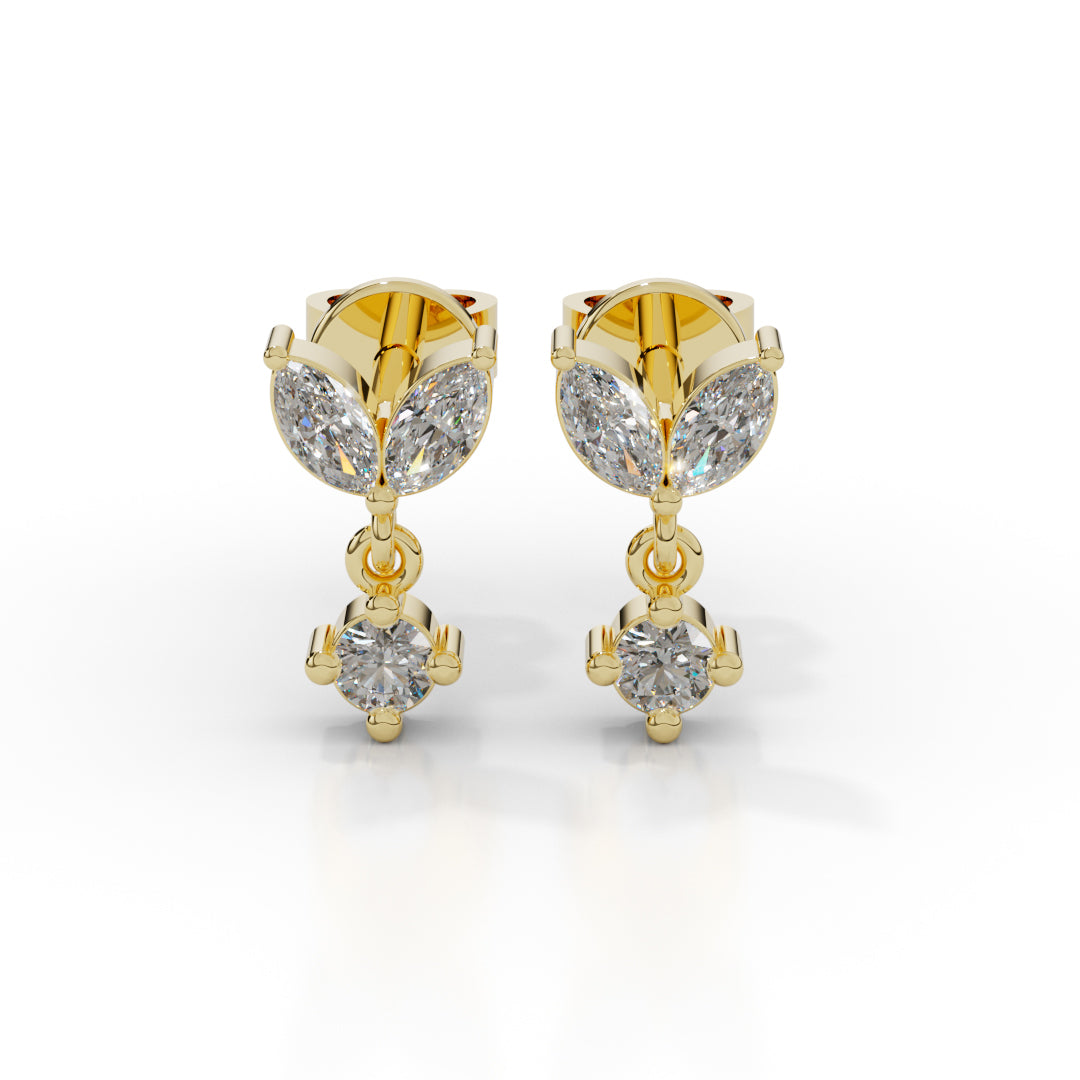 White Gold Marquise and Round Diamond Drop Earrings