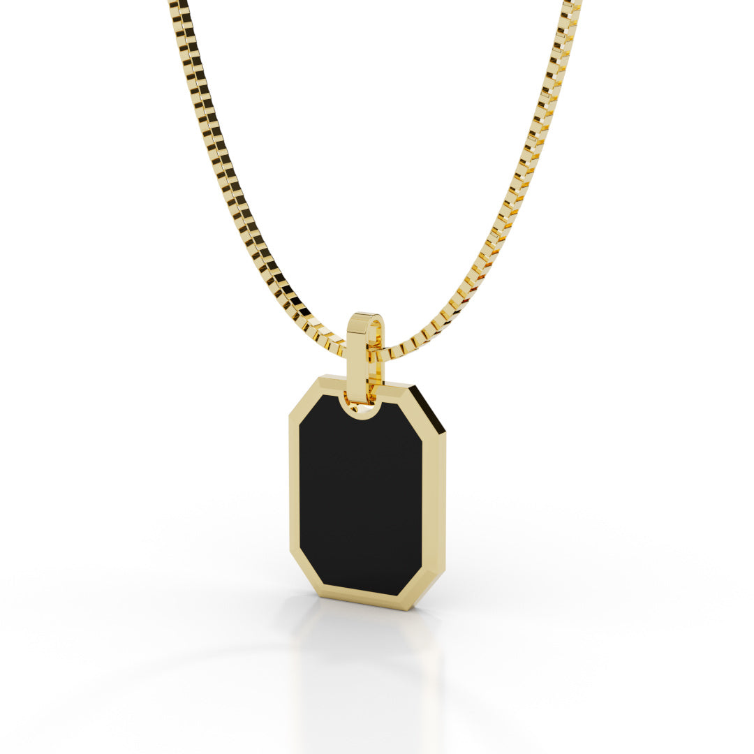 Men's White Gold Octagon Black Enamel Pendant