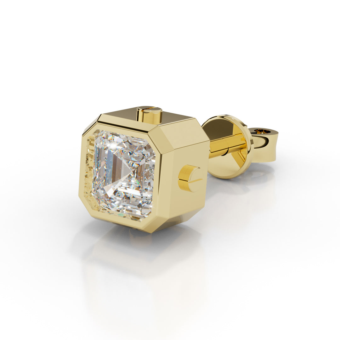 Men's White Gold Asscher-Cut Diamond Stud Earring
