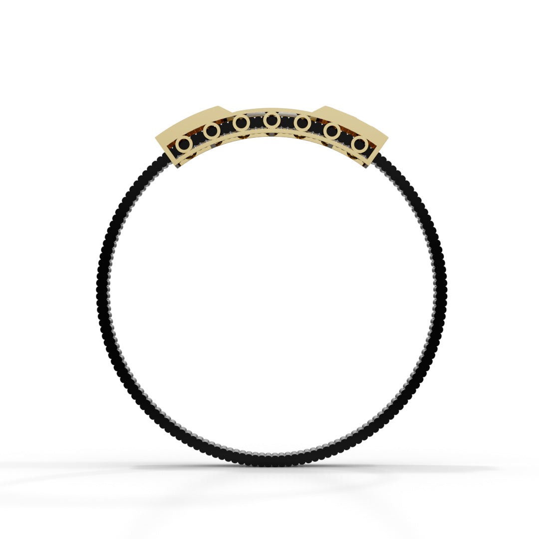 Men's White Gold Om Black Strap Bracelet