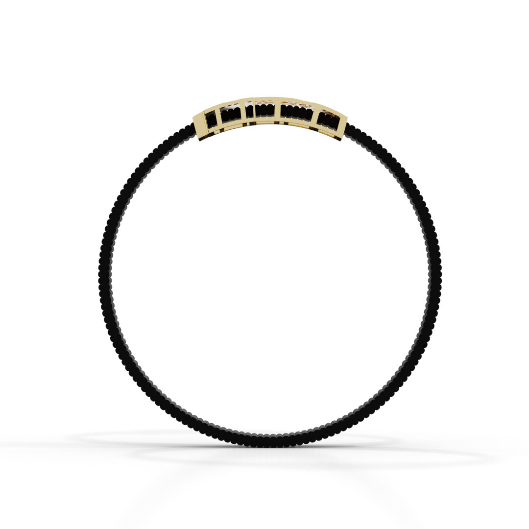 Men's White Gold Hanuman Black Strap Bracelet