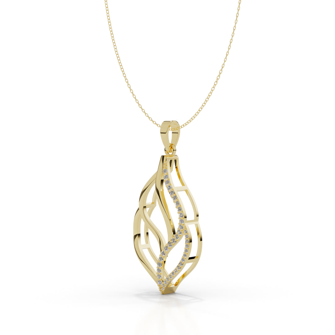White Gold Twirled Leaf Diamond Pendant