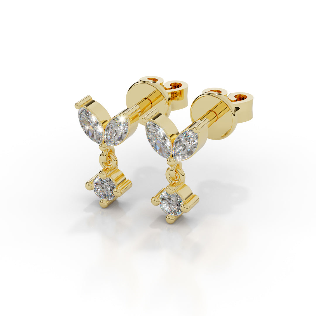 White Gold Marquise and Round Diamond Drop Earrings