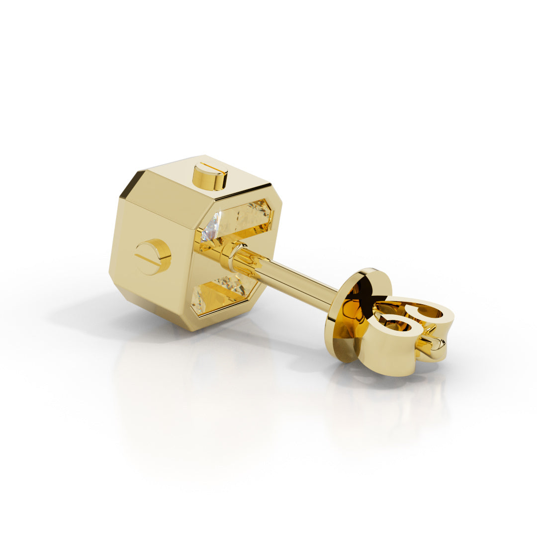 Men's White Gold Asscher-Cut Diamond Stud Earring