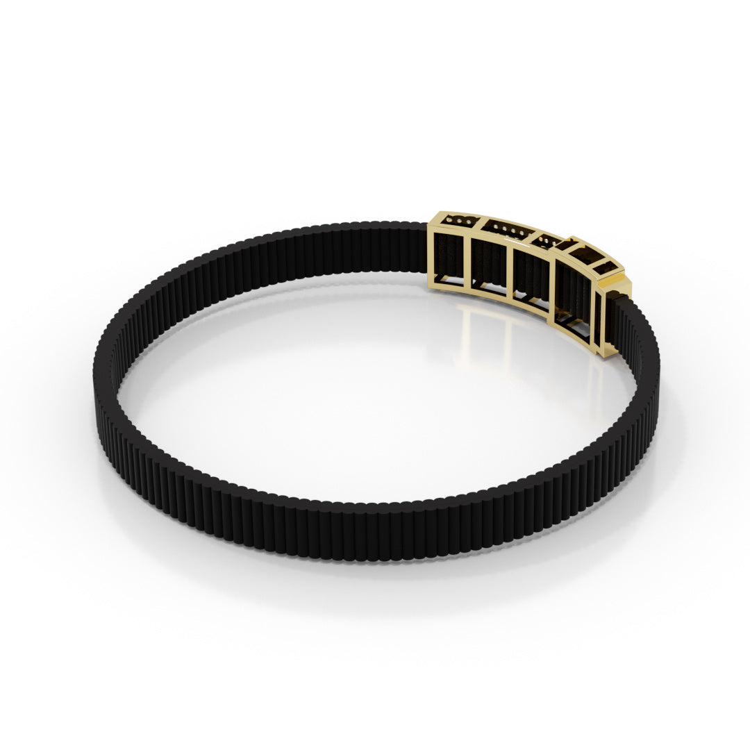 Men's White Gold Hanuman Black Strap Bracelet
