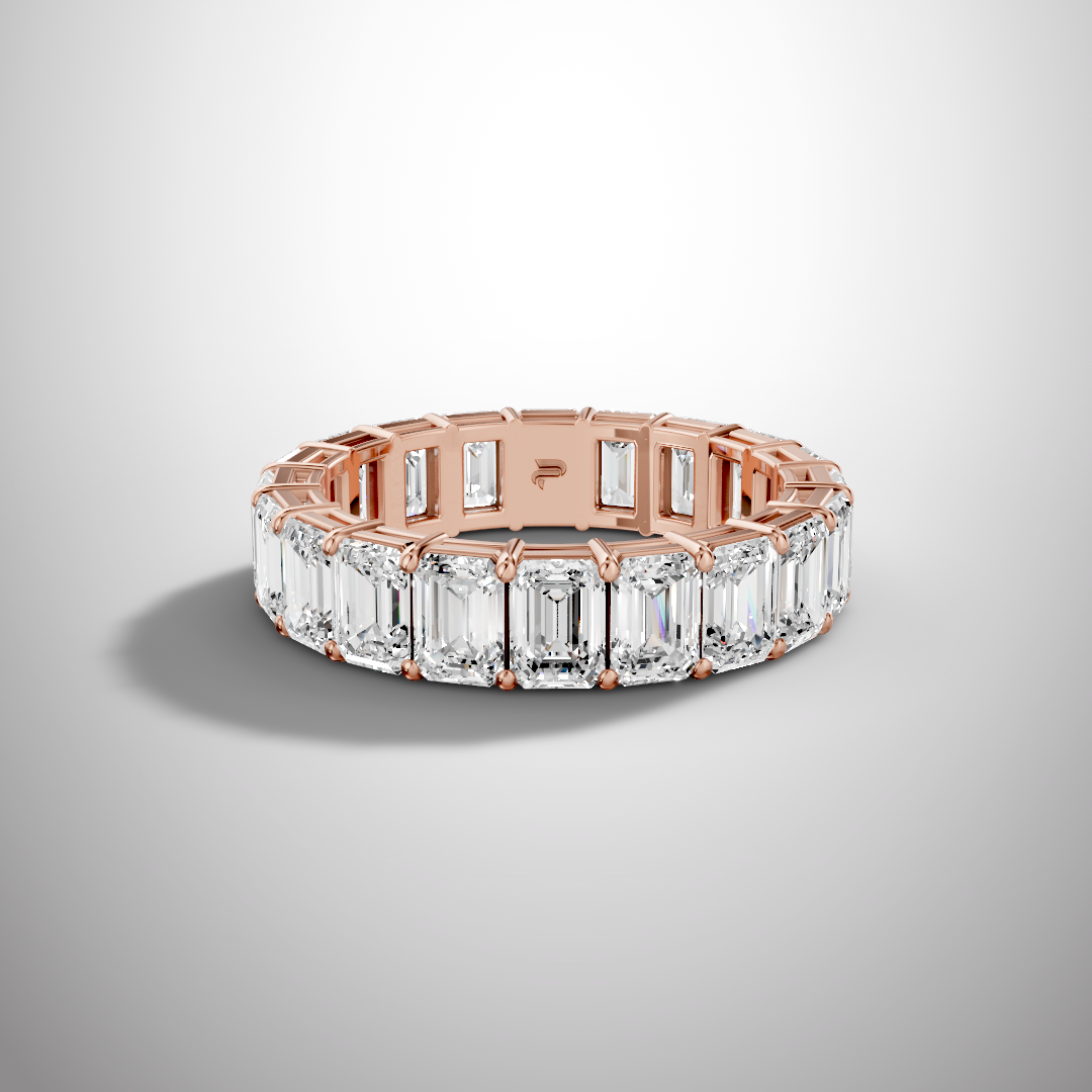 925 Silver Emerald Cut Moissanite Eternity Ring – Diamond Look Full Band Luxury Wedding Ring