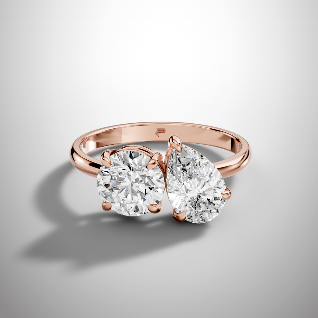 Toi et Moi Round & Pear Moissanite Engagement Ring in 925 Sterling Silver