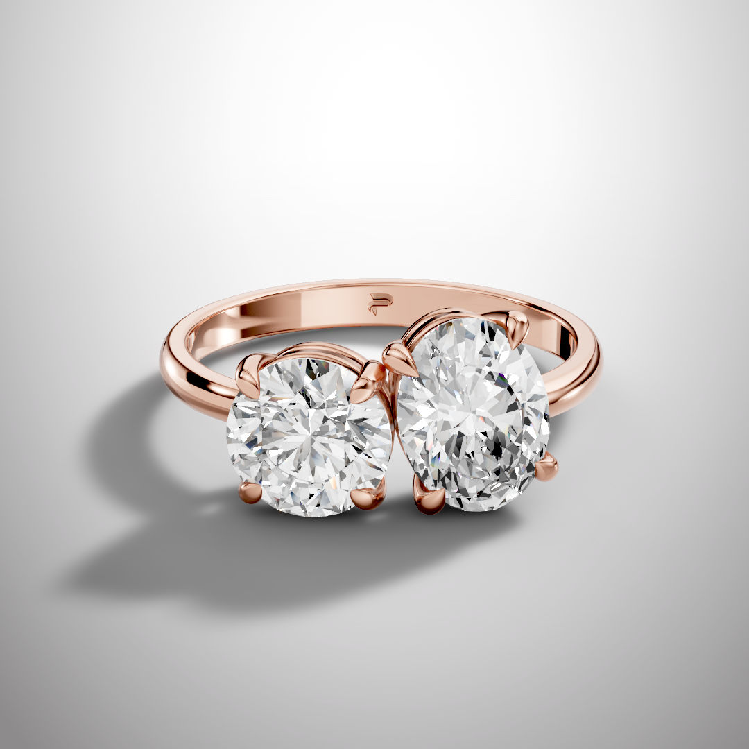 Toi et Moi Oval & Round Moissanite Engagement Ring in 925 Sterling Silver