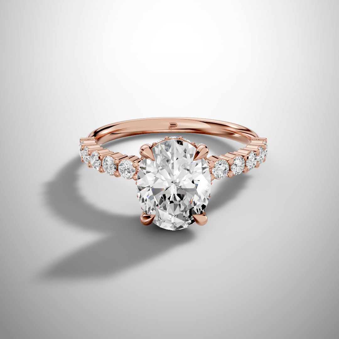 925 Silver Oval Cut Moissanite Engagement Ring – Pavé Diamond Style Band | Pavia Jewels