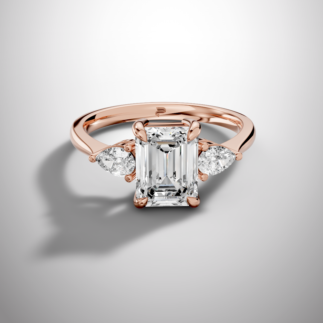 2 Carat Emerald Cut Moissanite Three Stone Ring in 925 Sterling Silver