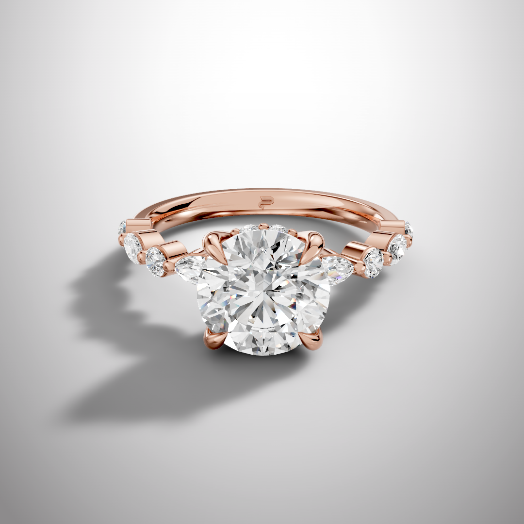 925 Silver 2 Carat Round Cut Moissanite Engagement Ring – Solitaire with Accent Stones | Pavia Jewels