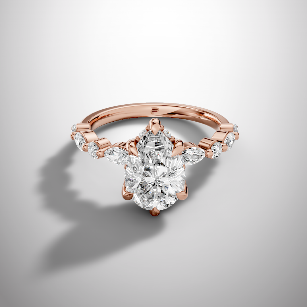 925 Silver Pear Cut Moissanite Engagement Ring – Marquise & Round Accent Band | Pavia Jewels