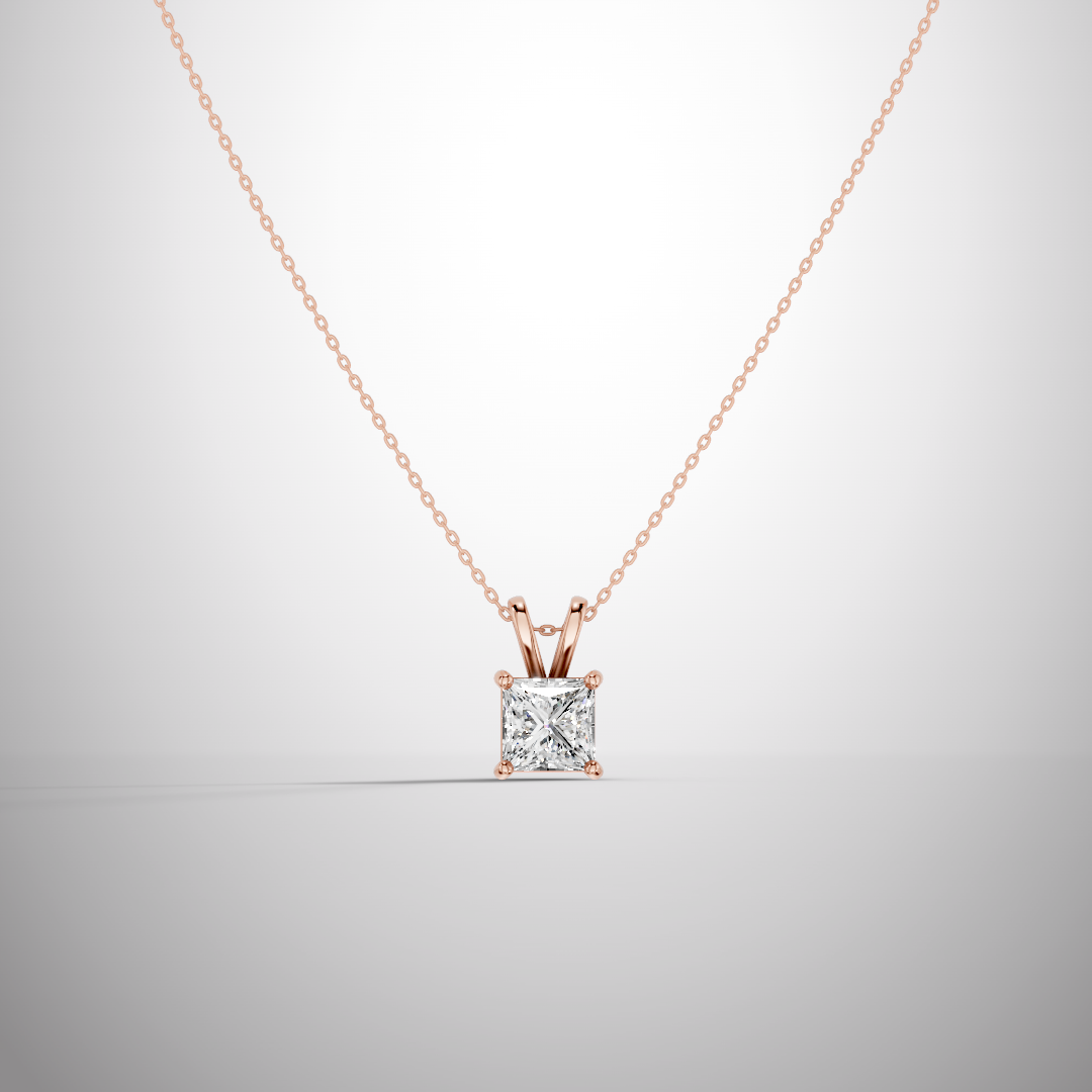 1 Carat Princess Cut Moissanite Pendant Necklace in 925 Sterling Silver | Classic Solitaire Necklace for Women | Pavia Jewels