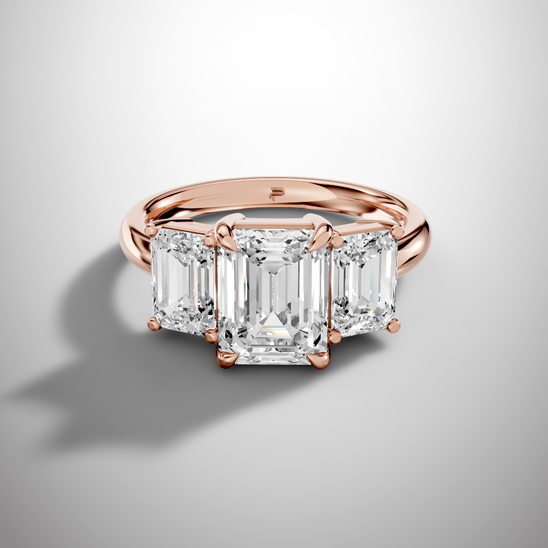 2.5 Carat Emerald Cut Moissanite Three Stone Ring in 925 Sterling Silver