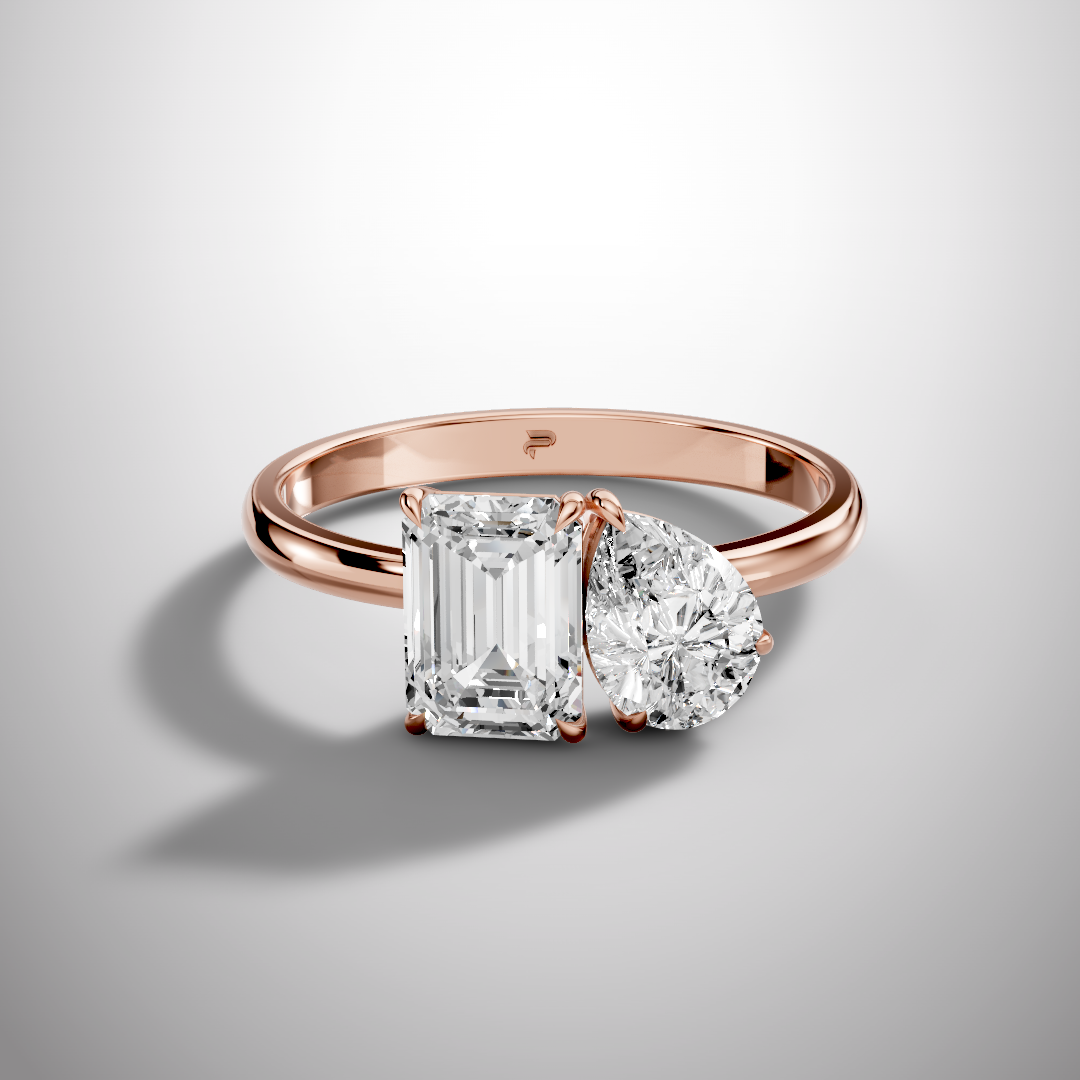 Toi et Moi Emerald & Pear Moissanite Engagement Ring in 925 Sterling Silver