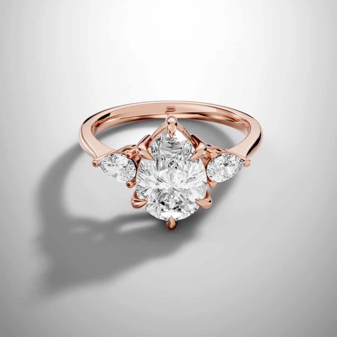 2 Carat Pear Cut Moissanite Three Stone Ring in 925 Sterling Silver