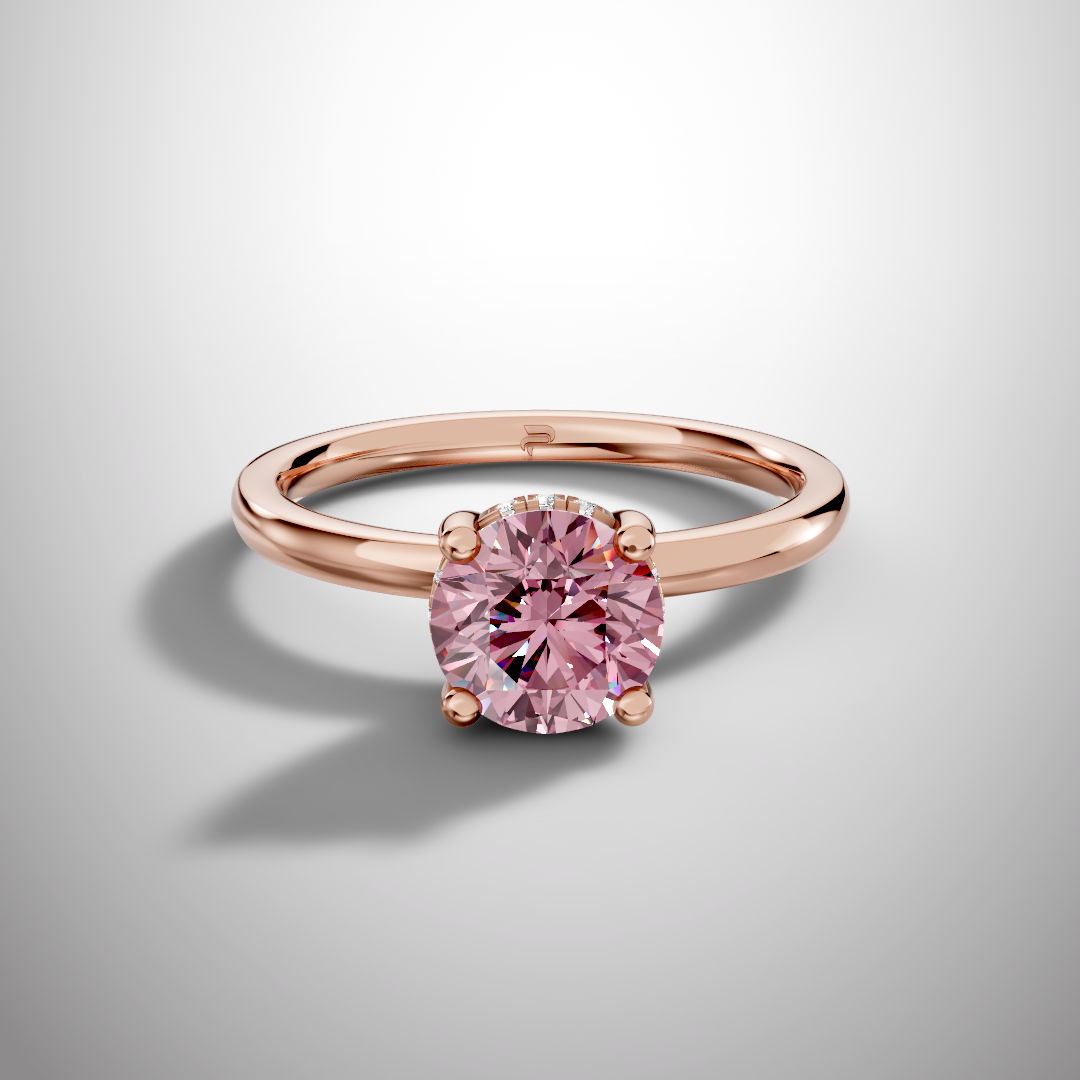 925 Silver Pink Round Moissanite Ring | 1 Ct Diamond-Look Hidden Halo Engagement Ring for Women