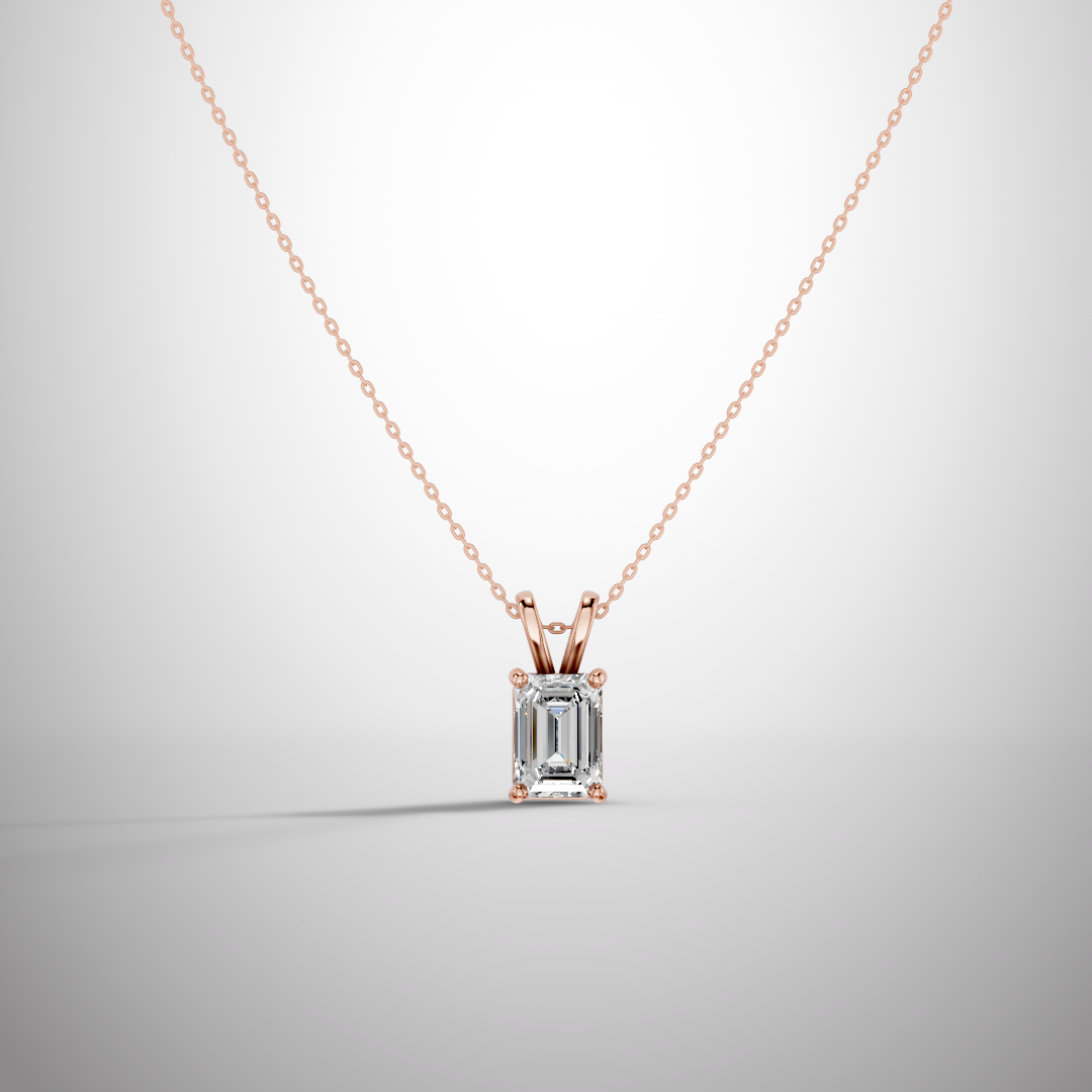 1 Carat Emerald Cut Moissanite Pendant Necklace in 925 Sterling Silver | Elegant Solitaire Necklace for Women | Pavia Jewels