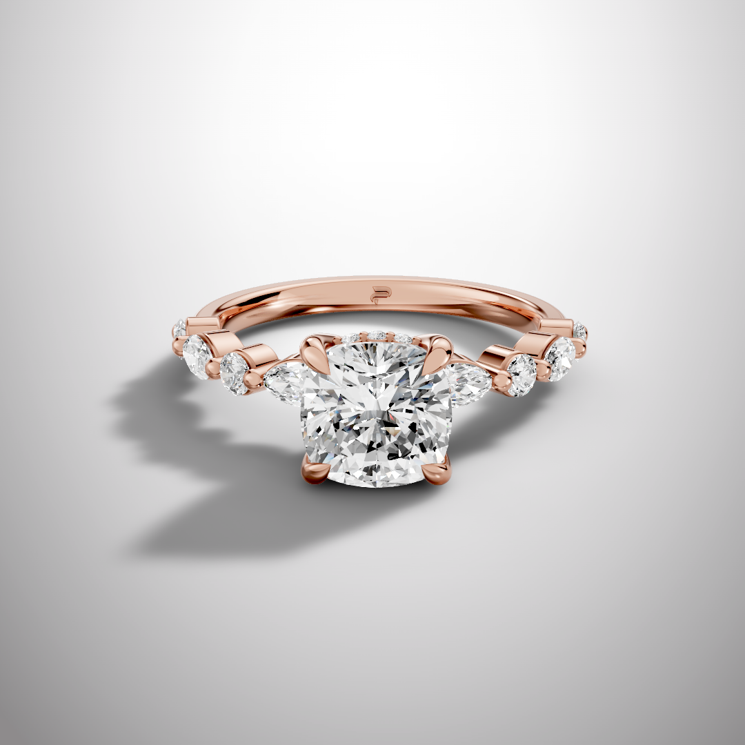 925 Silver Cushion Cut Moissanite Engagement Ring – Marquise & Round Accent Band | Pavia Jewels