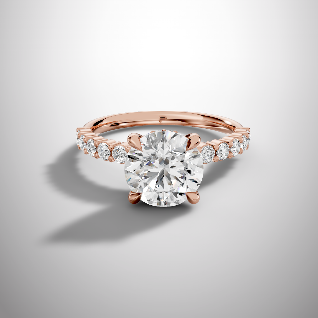 925 Silver Round Cut Moissanite Engagement Ring – Pavé Diamond Style Band | Pavia Jewels