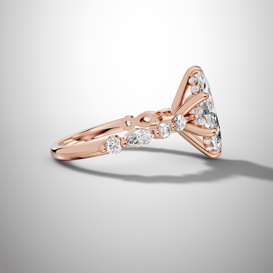 925 Silver Marquise Cut Moissanite Engagement Ring – Marquise & Round Accent Band | Pavia Jewels
