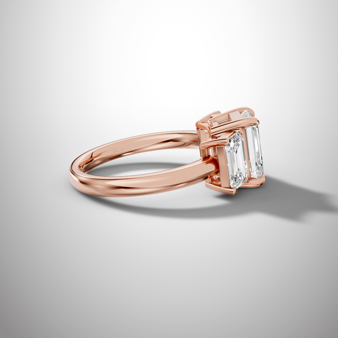 2.5 Carat Emerald Cut Moissanite Three Stone Ring in 925 Sterling Silver