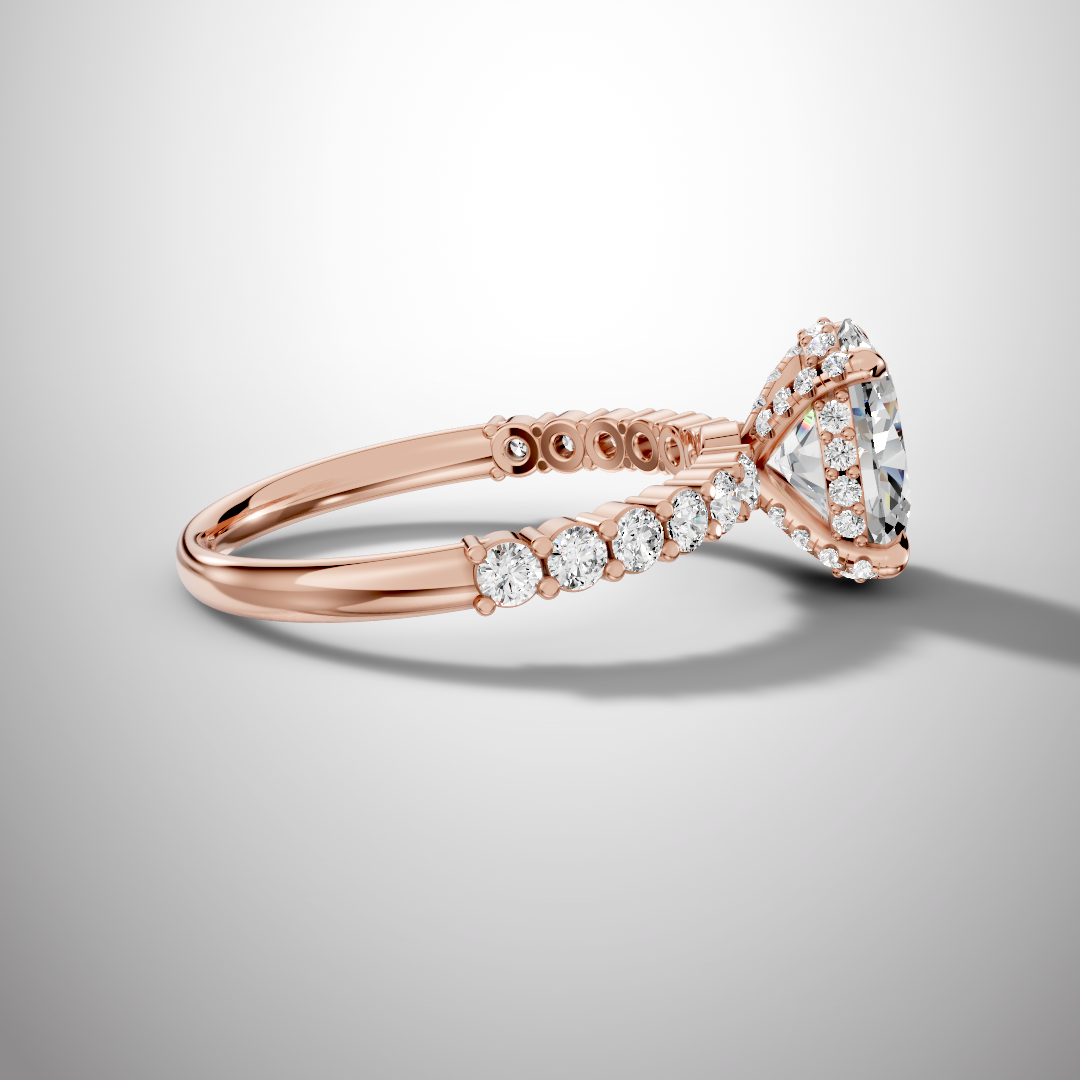 925 Silver Oval Cut Moissanite Engagement Ring – Pavé Diamond Style Band | Pavia Jewels