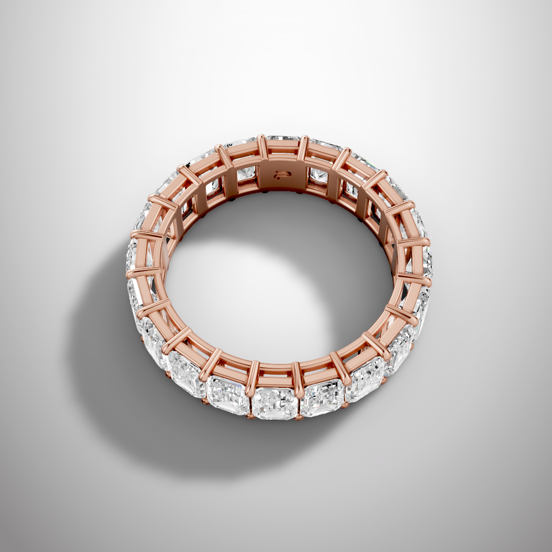 925 Silver Emerald Cut Moissanite Eternity Ring – Diamond Look Full Band Luxury Wedding Ring