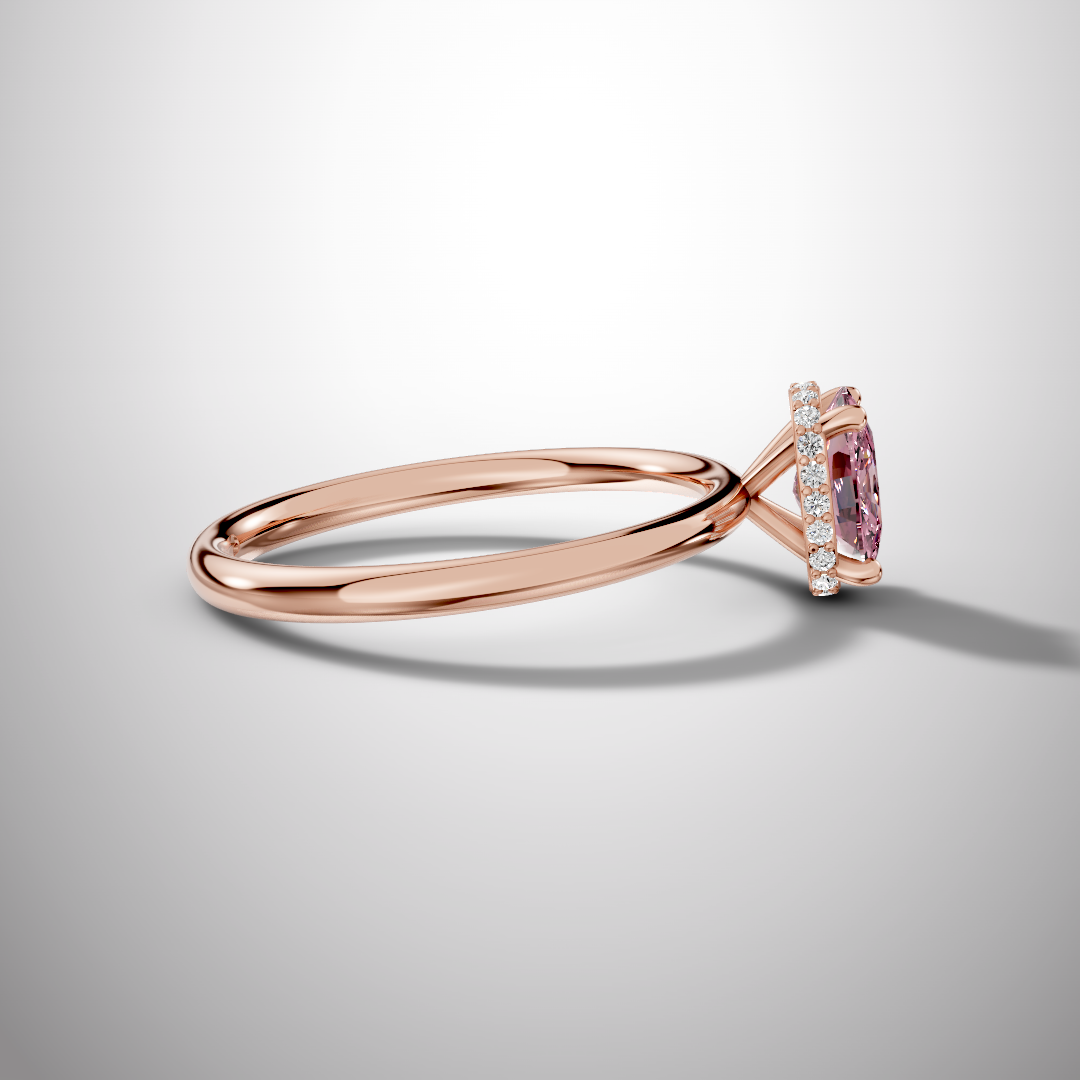 925 Silver Pink Oval Moissanite Halo Ring | 1 Ct Diamond Look Engagement Ring