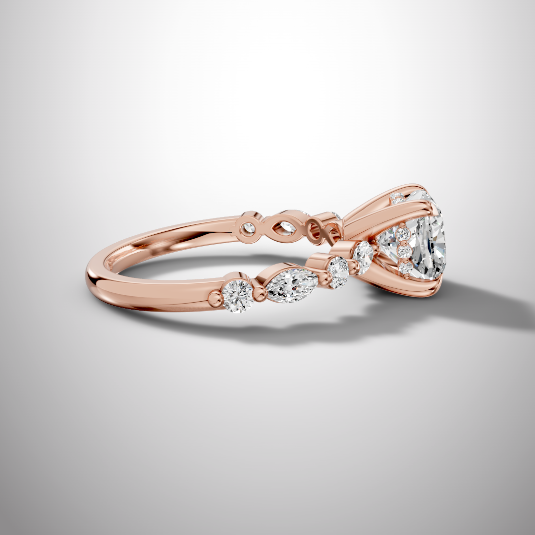 925 Silver Cushion Cut Moissanite Engagement Ring – Marquise & Round Accent Band | Pavia Jewels