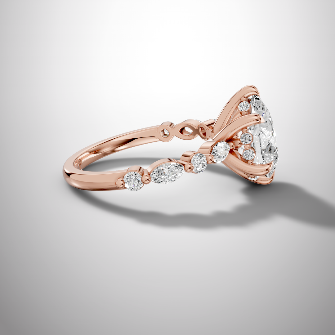 925 Silver Pear Cut Moissanite Engagement Ring – Marquise & Round Accent Band | Pavia Jewels