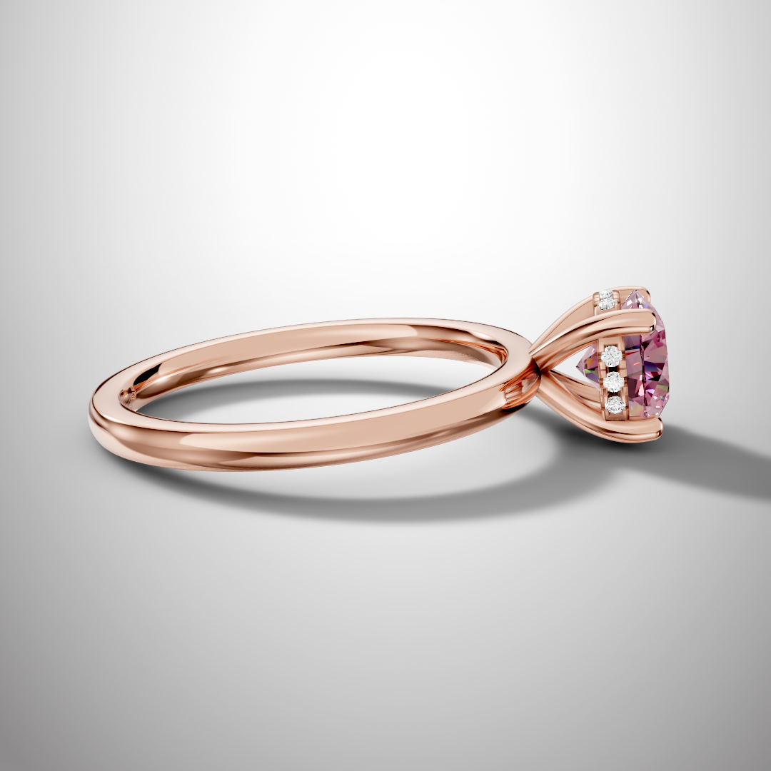 925 Silver Pink Round Moissanite Ring | 1 Ct Diamond-Look Hidden Halo Engagement Ring for Women