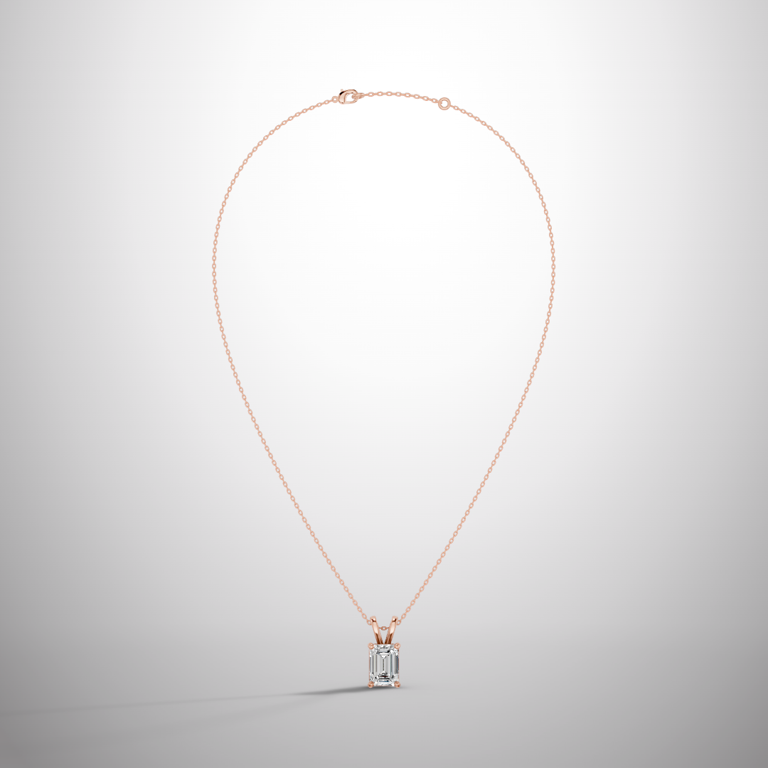 1 Carat Emerald Cut Moissanite Pendant Necklace in 925 Sterling Silver | Elegant Solitaire Necklace for Women | Pavia Jewels