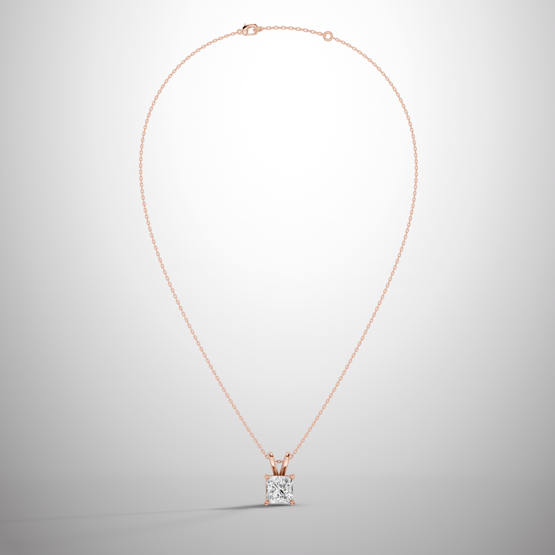 1 Carat Princess Cut Moissanite Pendant Necklace in 925 Sterling Silver | Classic Solitaire Necklace for Women | Pavia Jewels