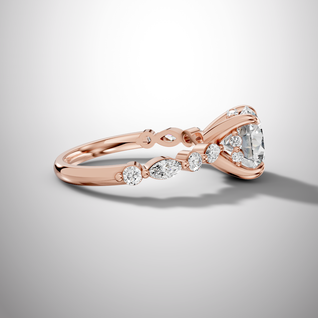 925 Silver 2 Carat Round Cut Moissanite Engagement Ring – Solitaire with Accent Stones | Pavia Jewels