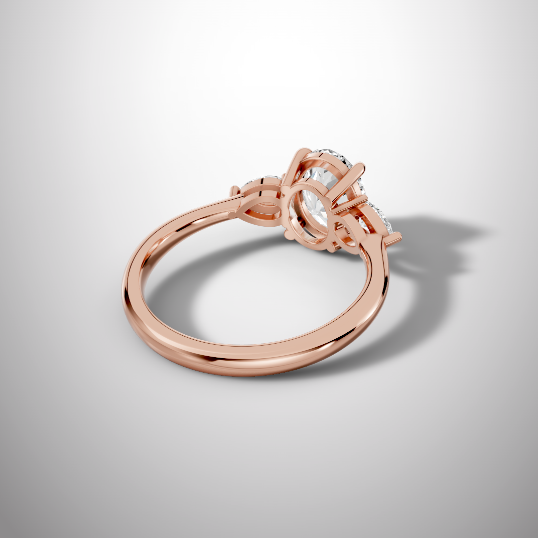 Three-Stone Oval Moissanite Engagement Ring with Pear Side Stones in 925 Sterling Silver
