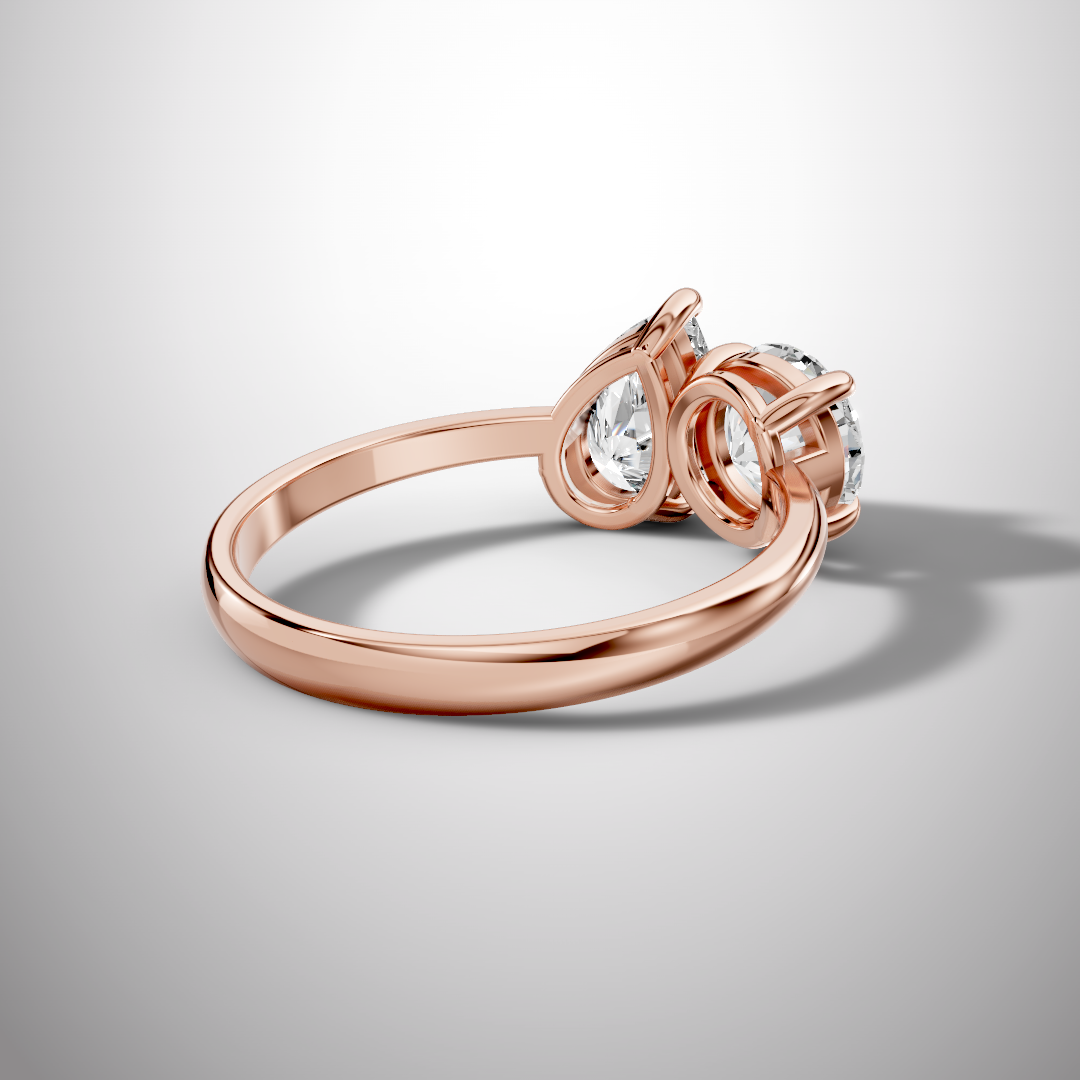 Toi et Moi Round & Pear Moissanite Engagement Ring in 925 Sterling Silver