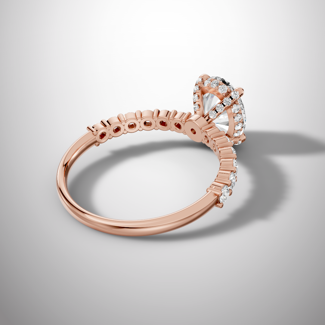 925 Silver Oval Cut Moissanite Engagement Ring – Pavé Diamond Style Band | Pavia Jewels