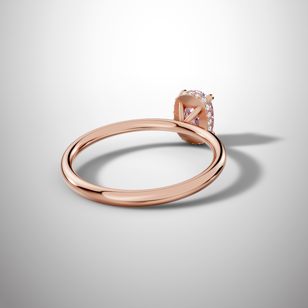 925 Silver Pink Oval Moissanite Halo Ring | 1 Ct Diamond Look Engagement Ring
