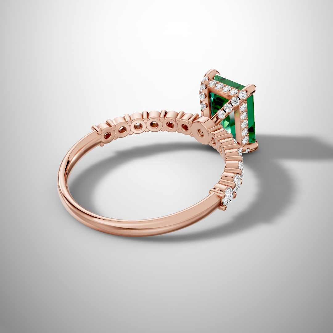 925 Silver Green Emerald Cut Moissanite Engagement Ring – Pavé Diamond Style Band | Pavia Jewels