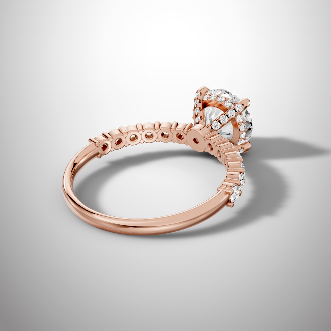 925 Silver Round Cut Moissanite Engagement Ring – Pavé Diamond Style Band | Pavia Jewels