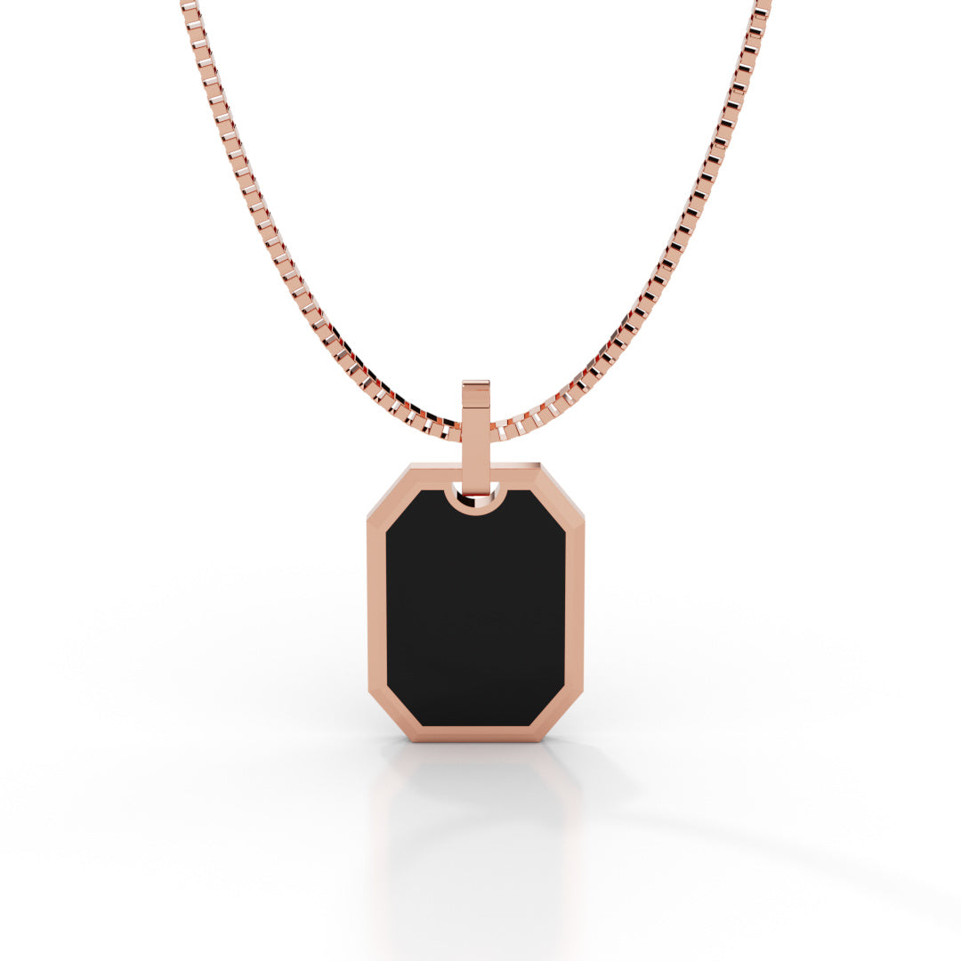 Men's White Gold Octagon Black Enamel Pendant