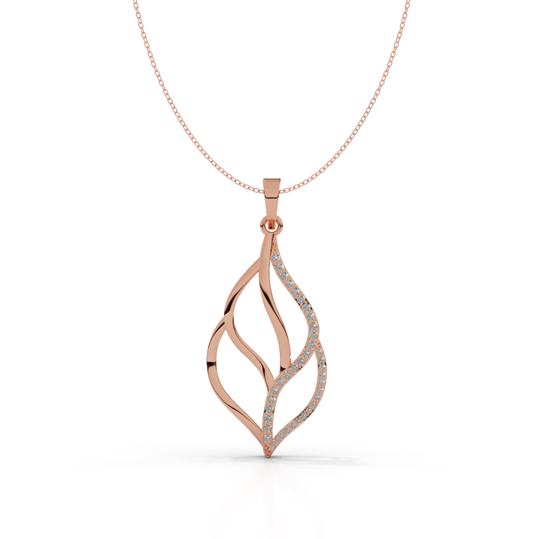 White Gold Twirled Leaf Diamond Pendant
