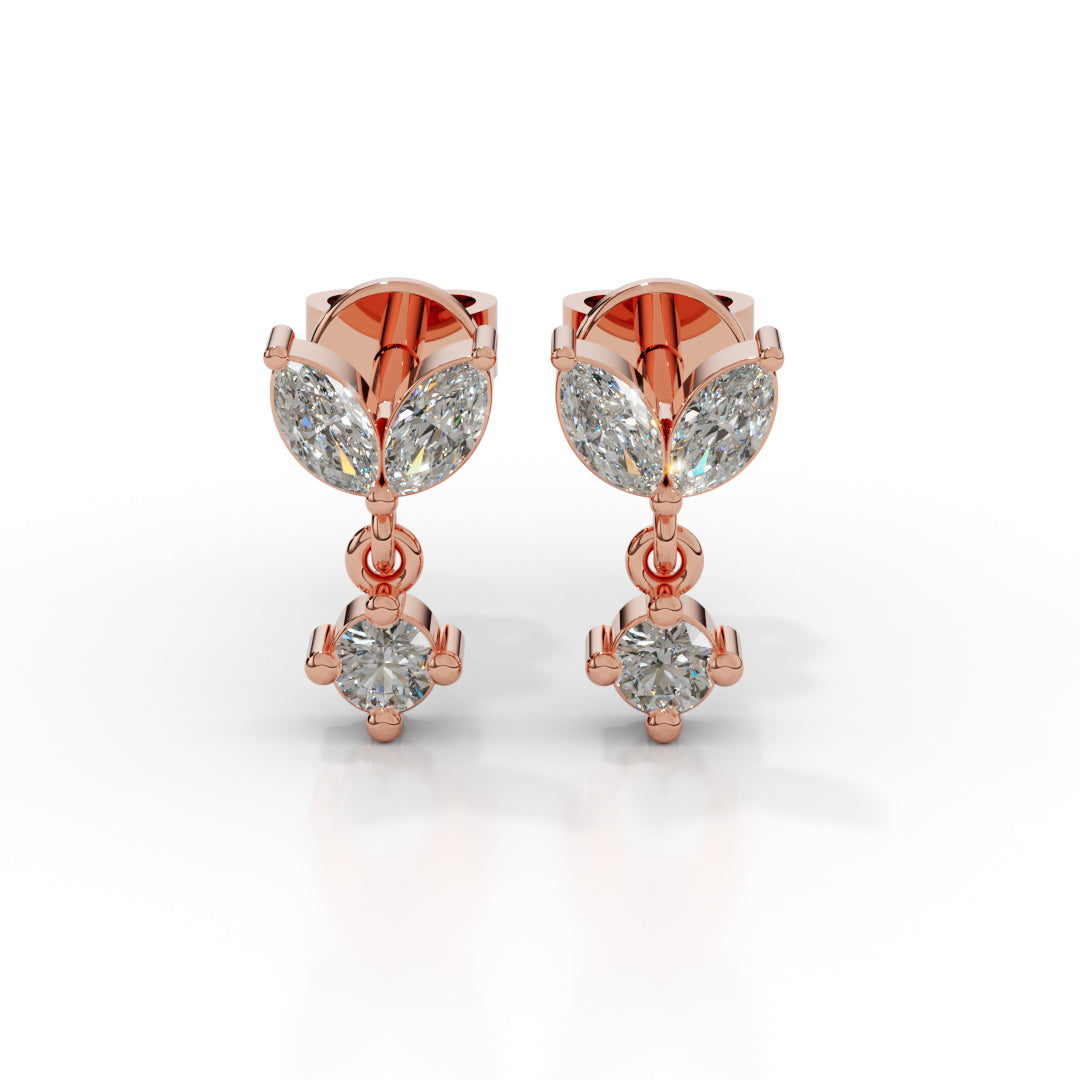 White Gold Marquise and Round Diamond Drop Earrings
