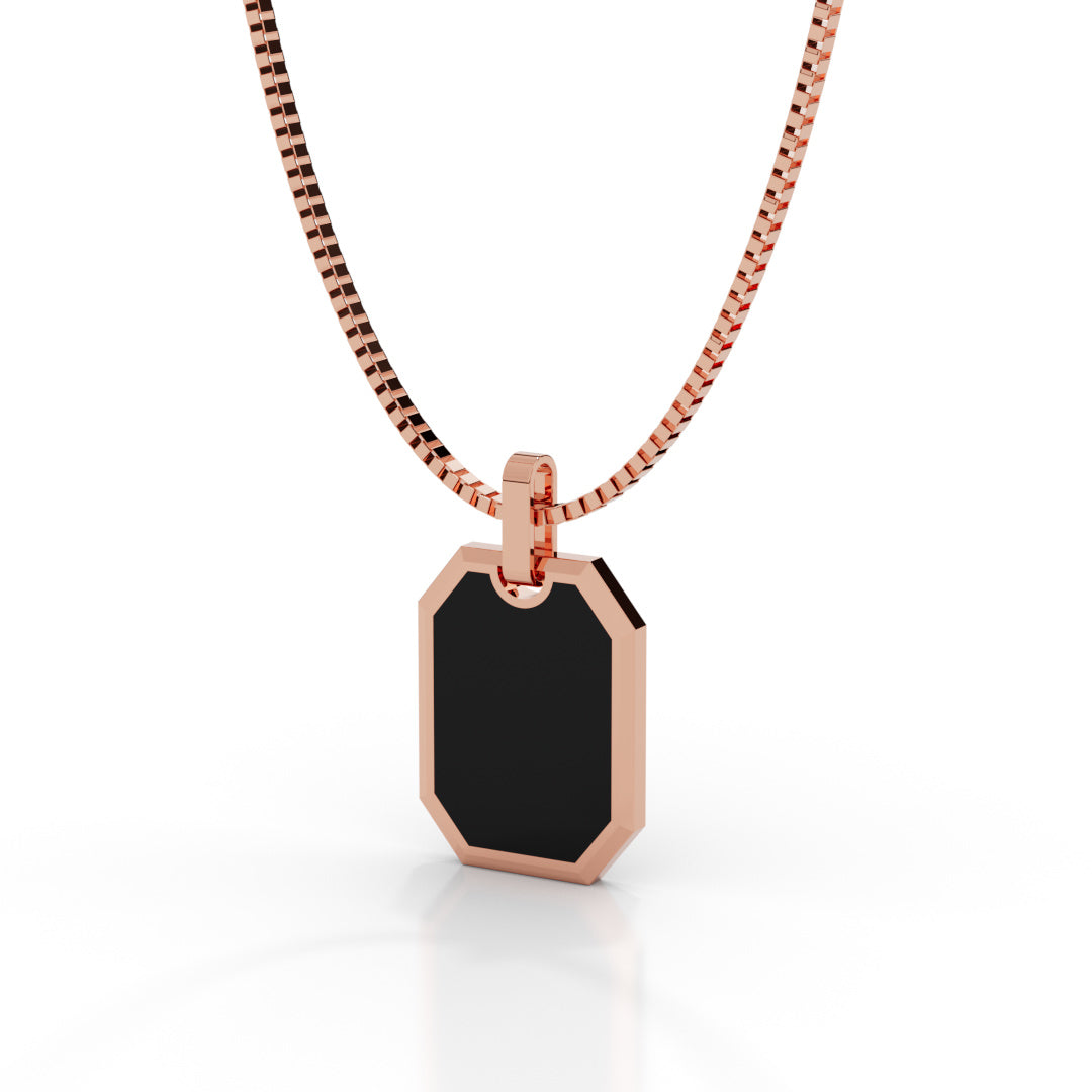 Men's White Gold Octagon Black Enamel Pendant