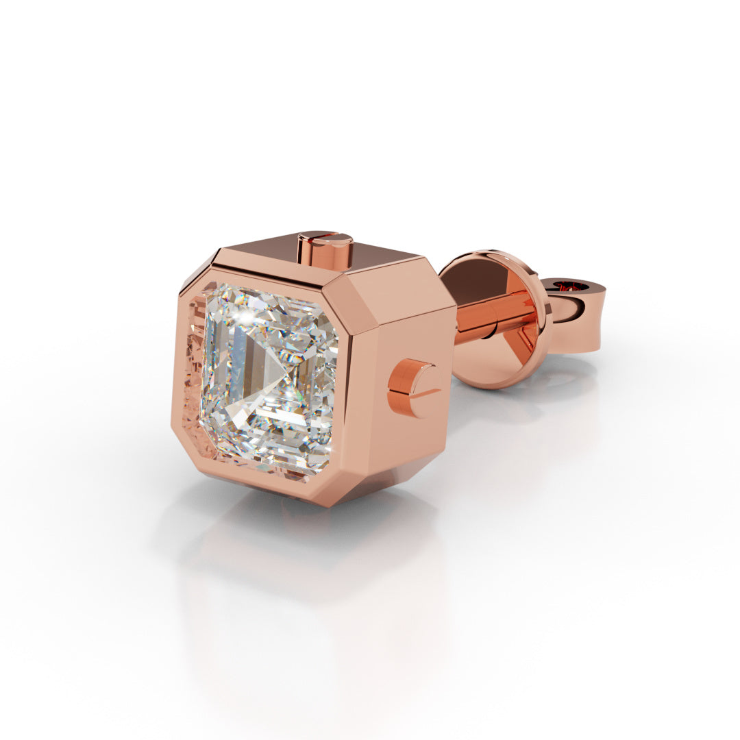 Men's White Gold Asscher-Cut Diamond Stud Earring
