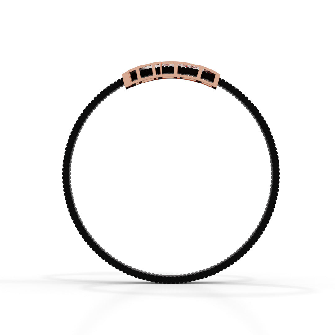 Men's White Gold Hanuman Black Strap Bracelet